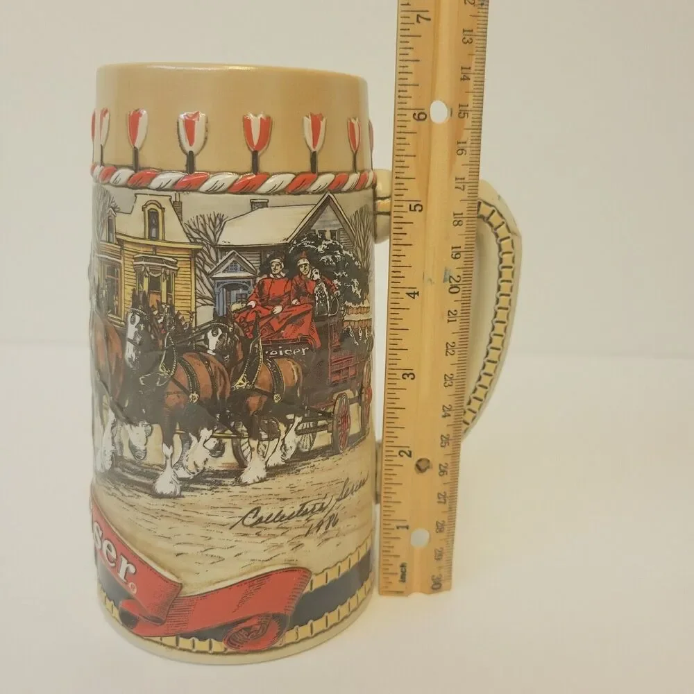 1986 BUDWEISER Holiday Beer Stein Mag Clydesdales Ceramarte Made B Series